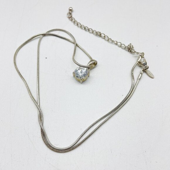 AVON Pendant Necklace Clear Faceted Crystal Silver Tone Signed - Picture 2 of 6